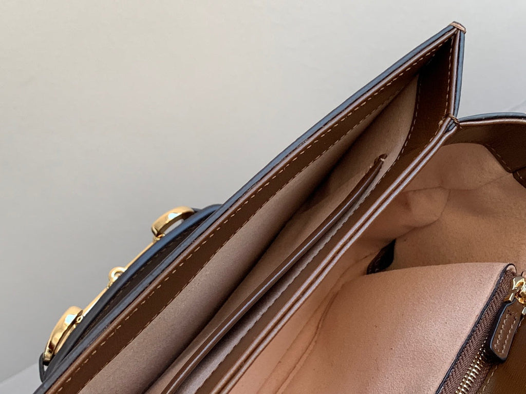 SAC À MORS GG 1955 25 CM EN CUIR DE VEAU MARRON QUINCAILLERIE DORÉ