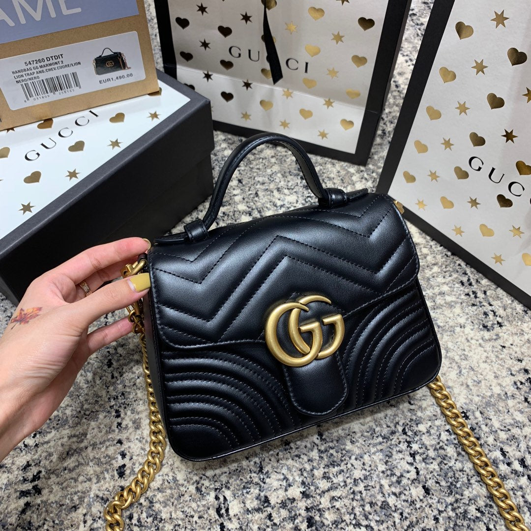 MINI-HAUT GG MARMONT 21 CM EN CUIR DE VEAU NOIR AVEC QUINCAILLERIE DORÉ