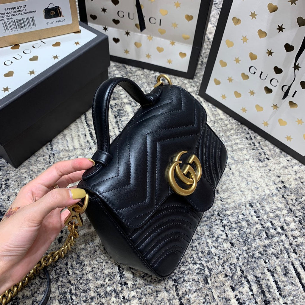 MINI-HAUT GG MARMONT 21 CM EN CUIR DE VEAU NOIR AVEC QUINCAILLERIE DORÉ