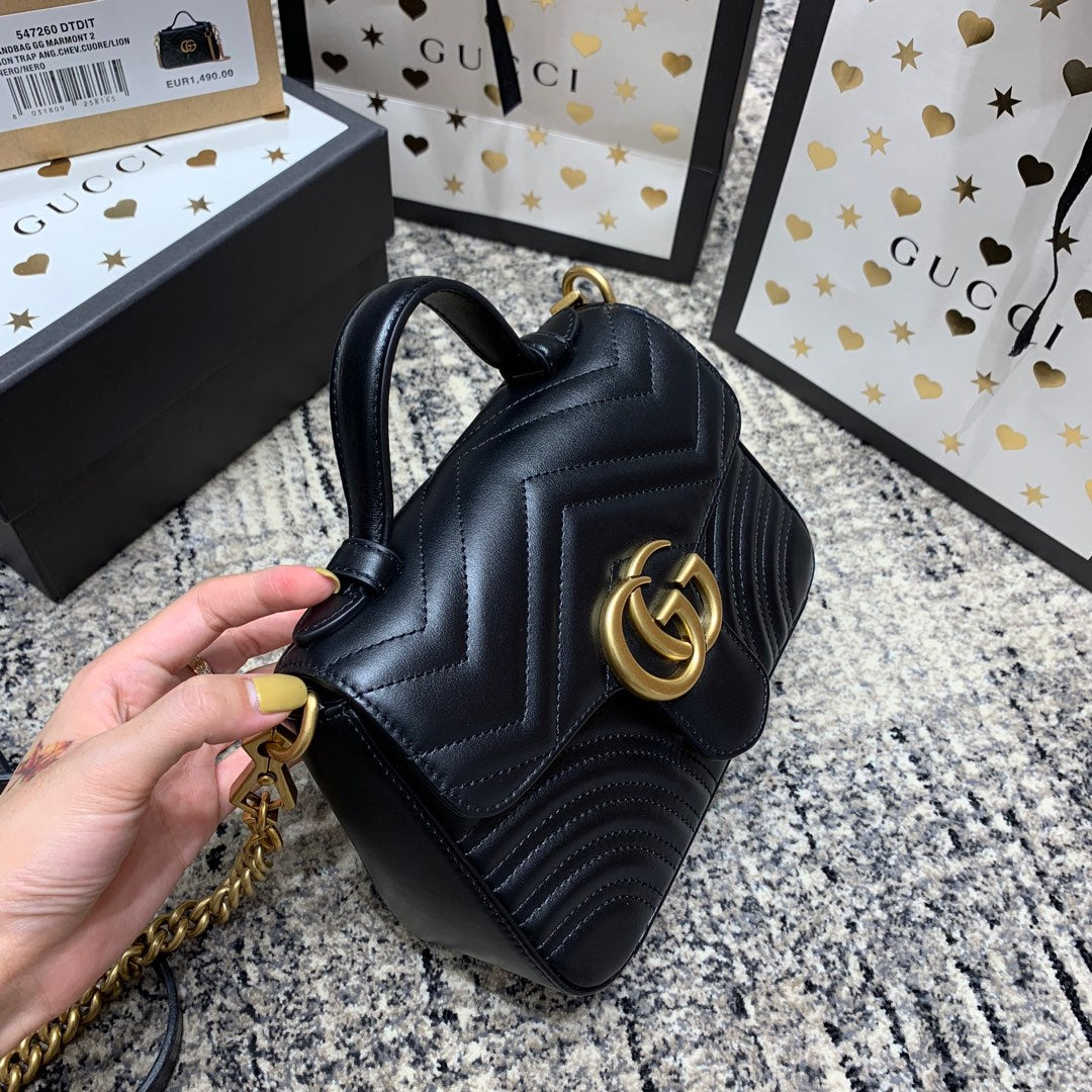 MINI-HAUT GG MARMONT 21 CM EN CUIR DE VEAU NOIR AVEC QUINCAILLERIE DORÉ