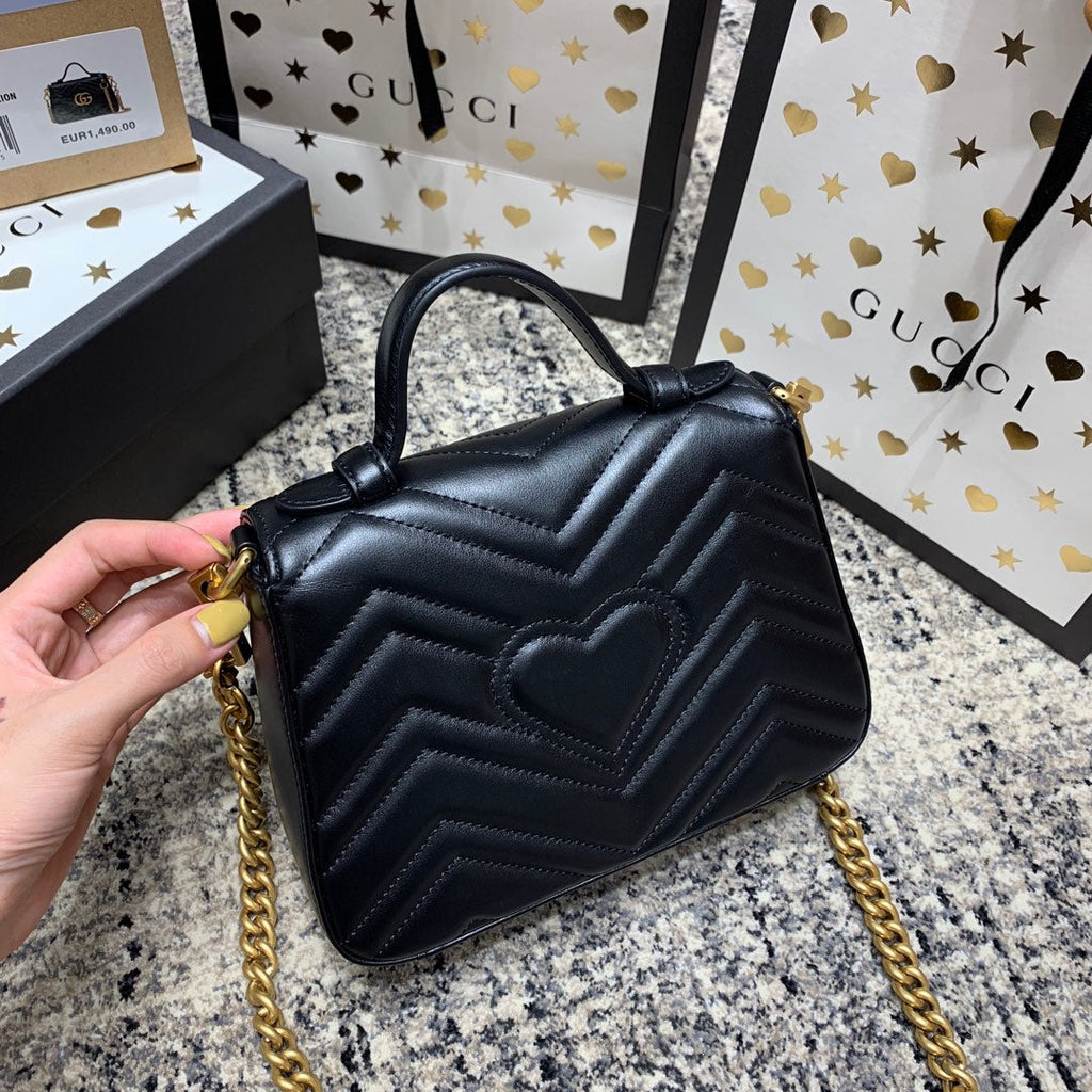 MINI-HAUT GG MARMONT 21 CM EN CUIR DE VEAU NOIR AVEC QUINCAILLERIE DORÉ