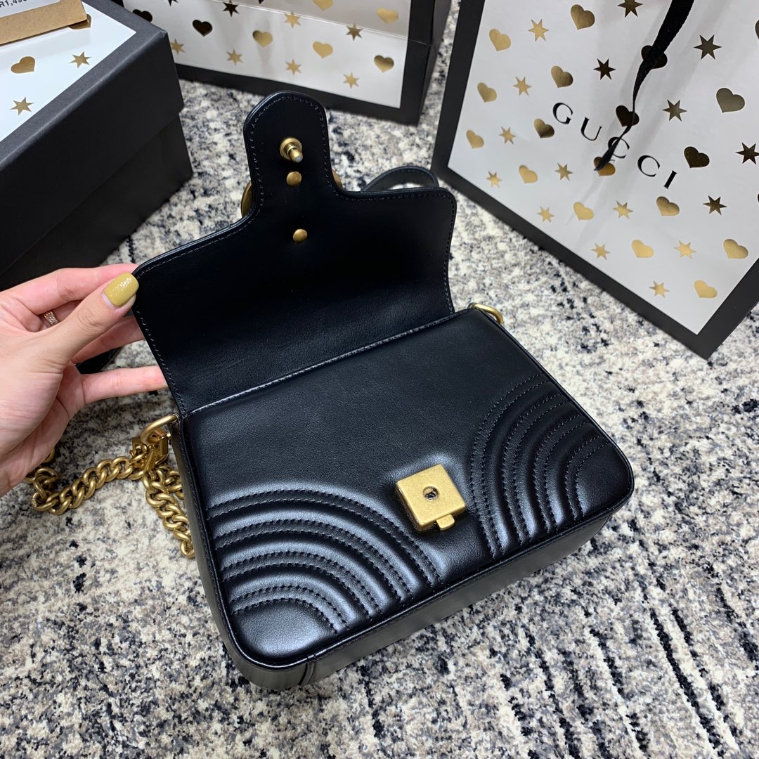 MINI-HAUT GG MARMONT 21 CM EN CUIR DE VEAU NOIR AVEC QUINCAILLERIE DORÉ