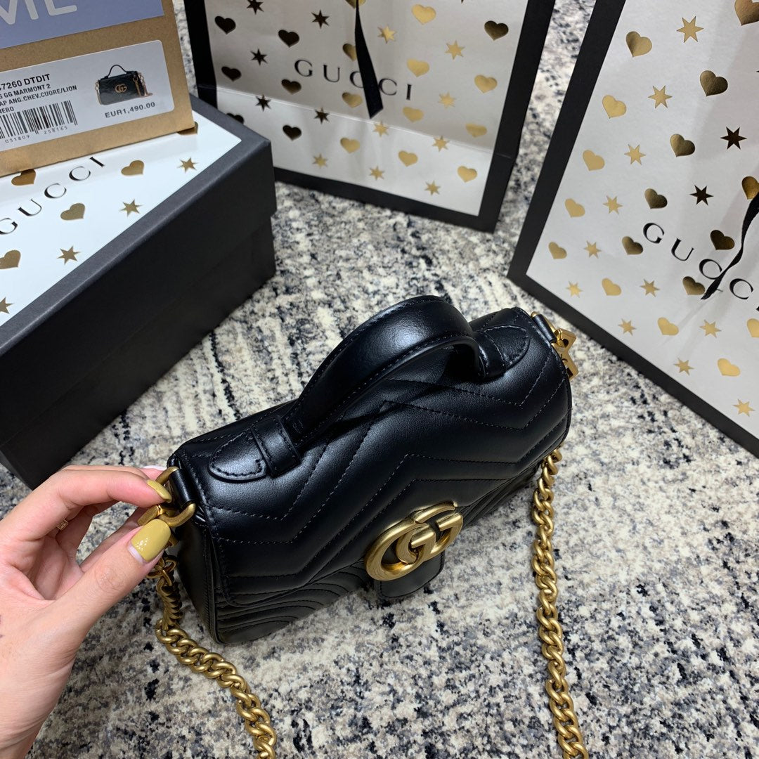 MINI-HAUT GG MARMONT 21 CM EN CUIR DE VEAU NOIR AVEC QUINCAILLERIE DORÉ