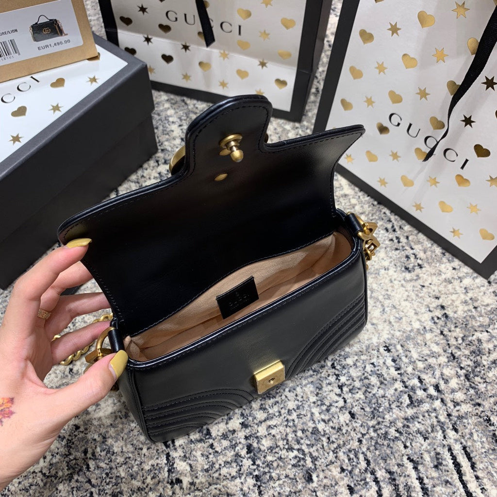 MINI-HAUT GG MARMONT 21 CM EN CUIR DE VEAU NOIR AVEC QUINCAILLERIE DORÉ