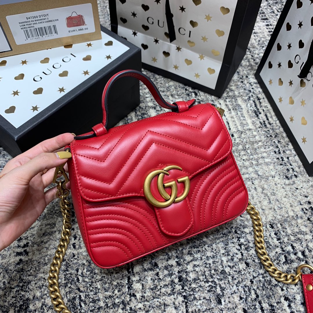 MINI-HAUT GG MARMONT 21 CM EN CUIR DE VEAU ROUGE AVEC QUINCAILLERIE DORÉ