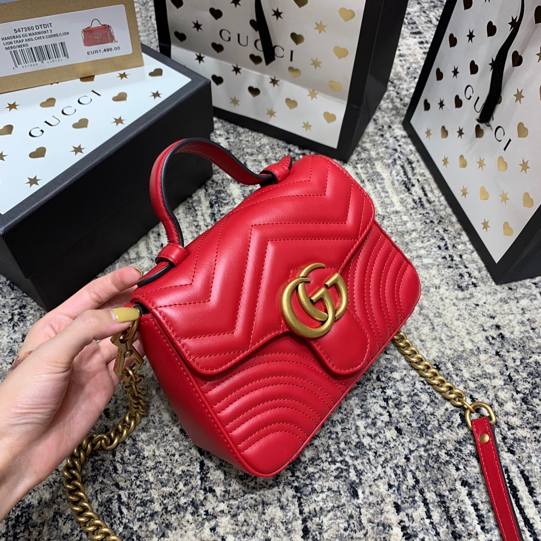 MINI-HAUT GG MARMONT 21 CM EN CUIR DE VEAU ROUGE AVEC QUINCAILLERIE DORÉ