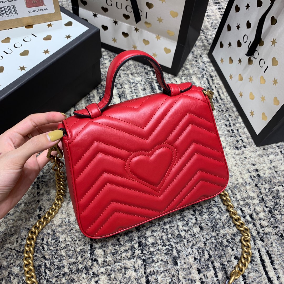 MINI-HAUT GG MARMONT 21 CM EN CUIR DE VEAU ROUGE AVEC QUINCAILLERIE DORÉ