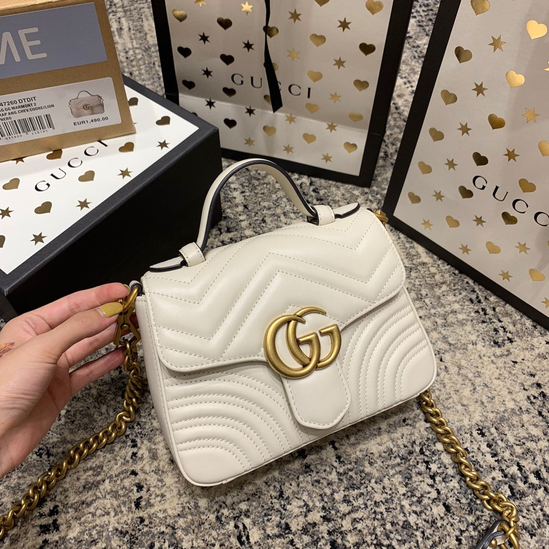 MINI-HAUT GG MARMONT 21 CM EN CUIR DE VEAU BLANC AVEC QUINCAILLERIE DORÉE