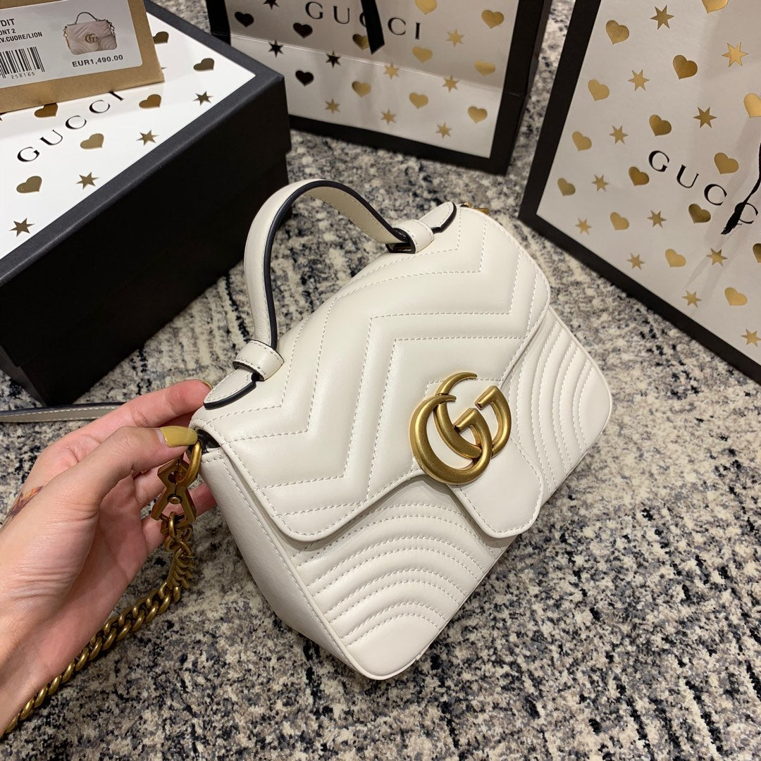 MINI-HAUT GG MARMONT 21 CM EN CUIR DE VEAU BLANC AVEC QUINCAILLERIE DORÉE