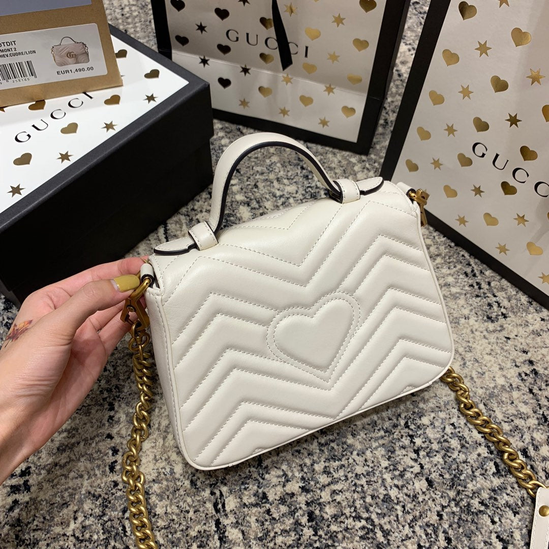 MINI-HAUT GG MARMONT 21 CM EN CUIR DE VEAU BLANC AVEC QUINCAILLERIE DORÉE