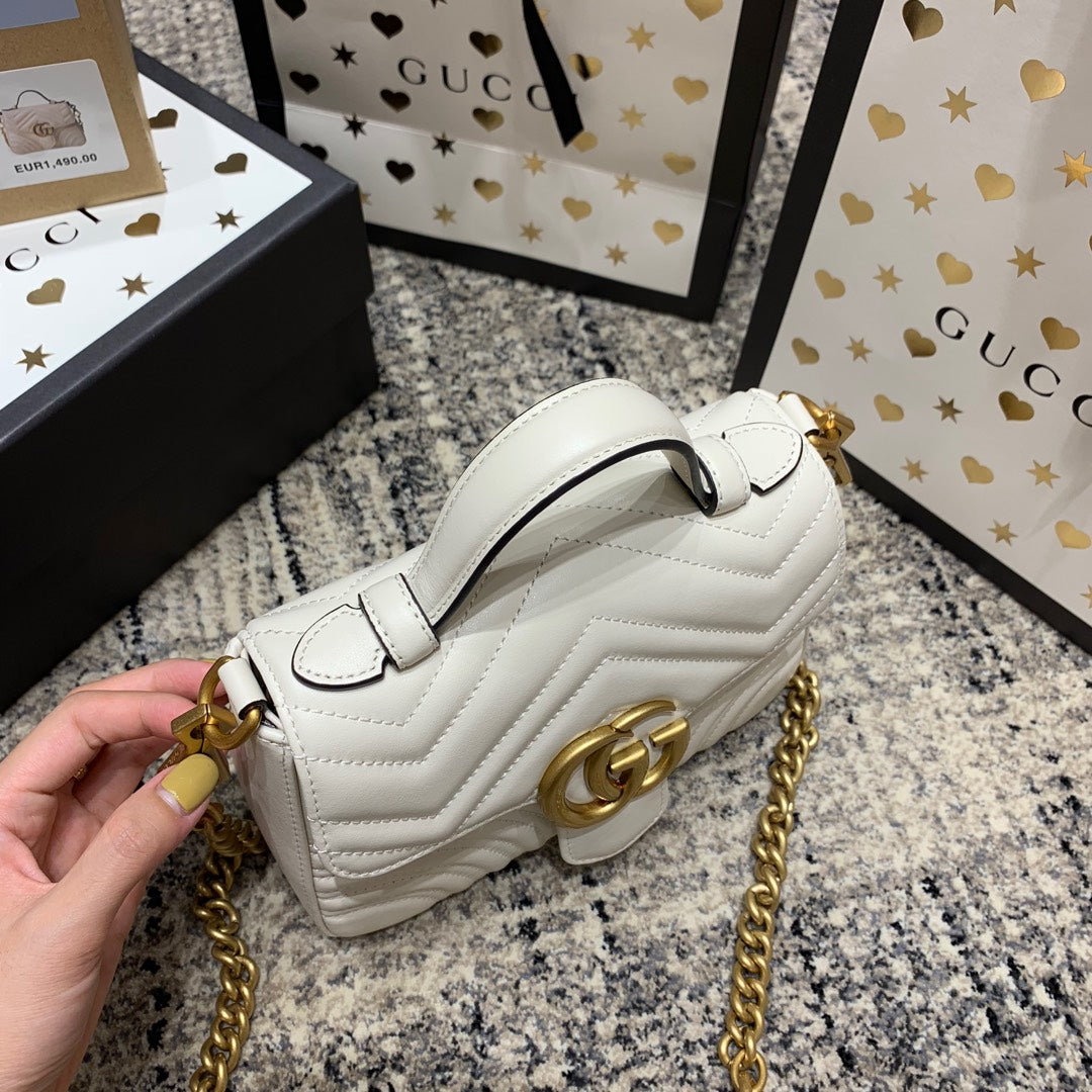 MINI-HAUT GG MARMONT 21 CM EN CUIR DE VEAU BLANC AVEC QUINCAILLERIE DORÉE