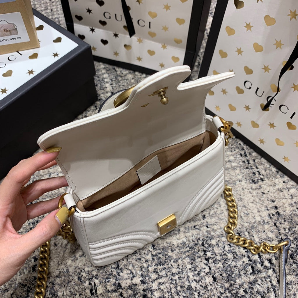 MINI-HAUT GG MARMONT 21 CM EN CUIR DE VEAU BLANC AVEC QUINCAILLERIE DORÉE