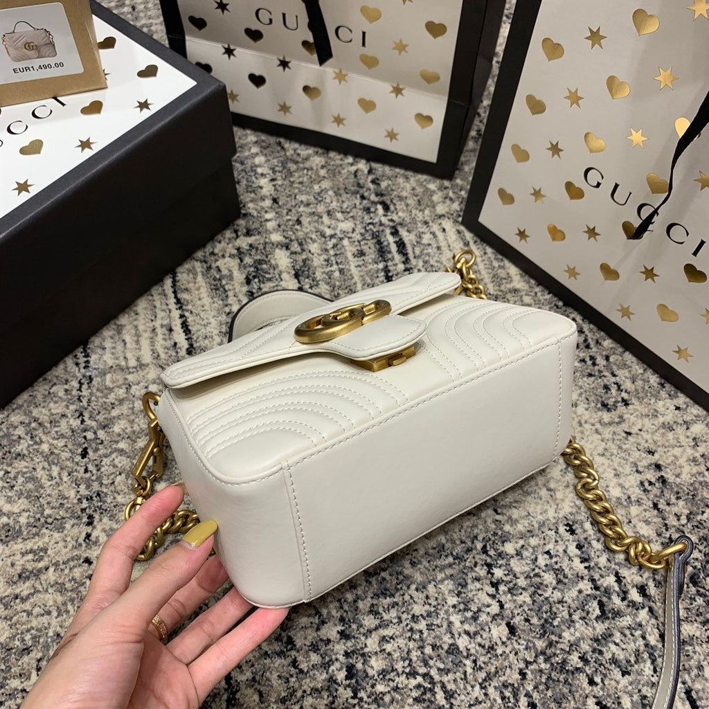 MINI-HAUT GG MARMONT 21 CM EN CUIR DE VEAU BLANC AVEC QUINCAILLERIE DORÉE