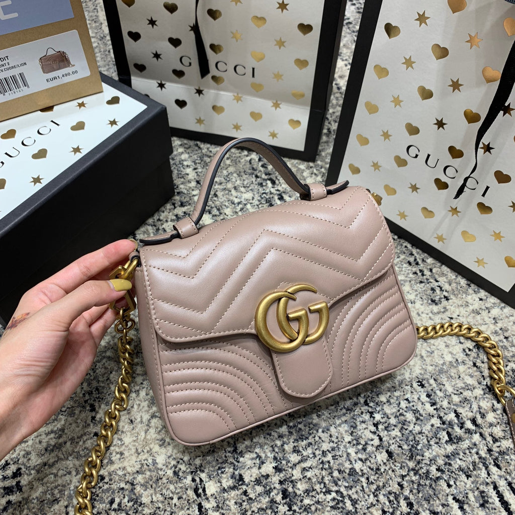 MINI-HAUT GG MARMONT 21 CM EN CUIR DE VEAU BEIGE FONCÉ, ACCESSOIRES DORÉS