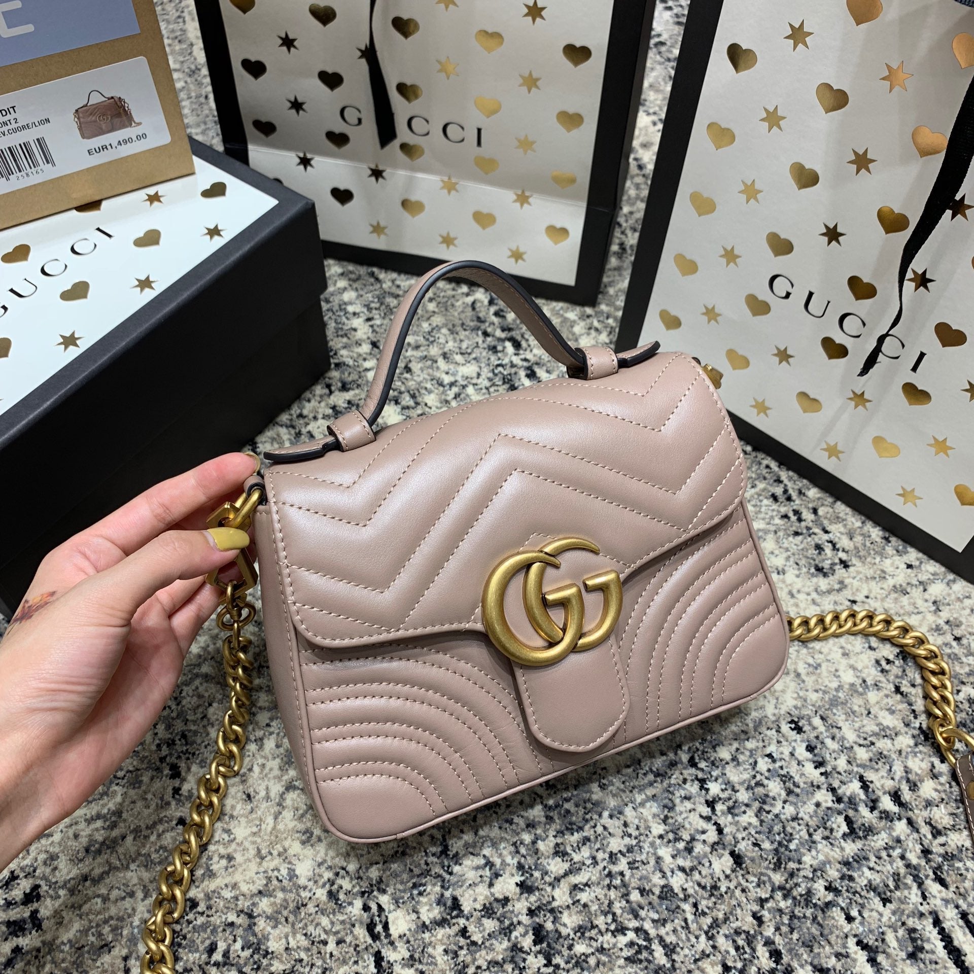 MINI-HAUT GG MARMONT 21 CM EN CUIR DE VEAU BEIGE FONCÉ, ACCESSOIRES DORÉS
