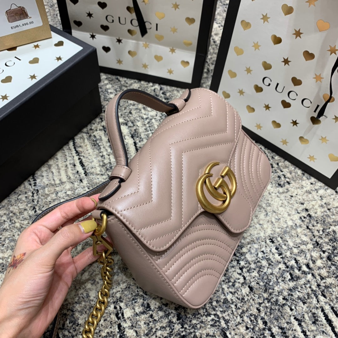MINI-HAUT GG MARMONT 21 CM EN CUIR DE VEAU BEIGE FONCÉ, ACCESSOIRES DORÉS