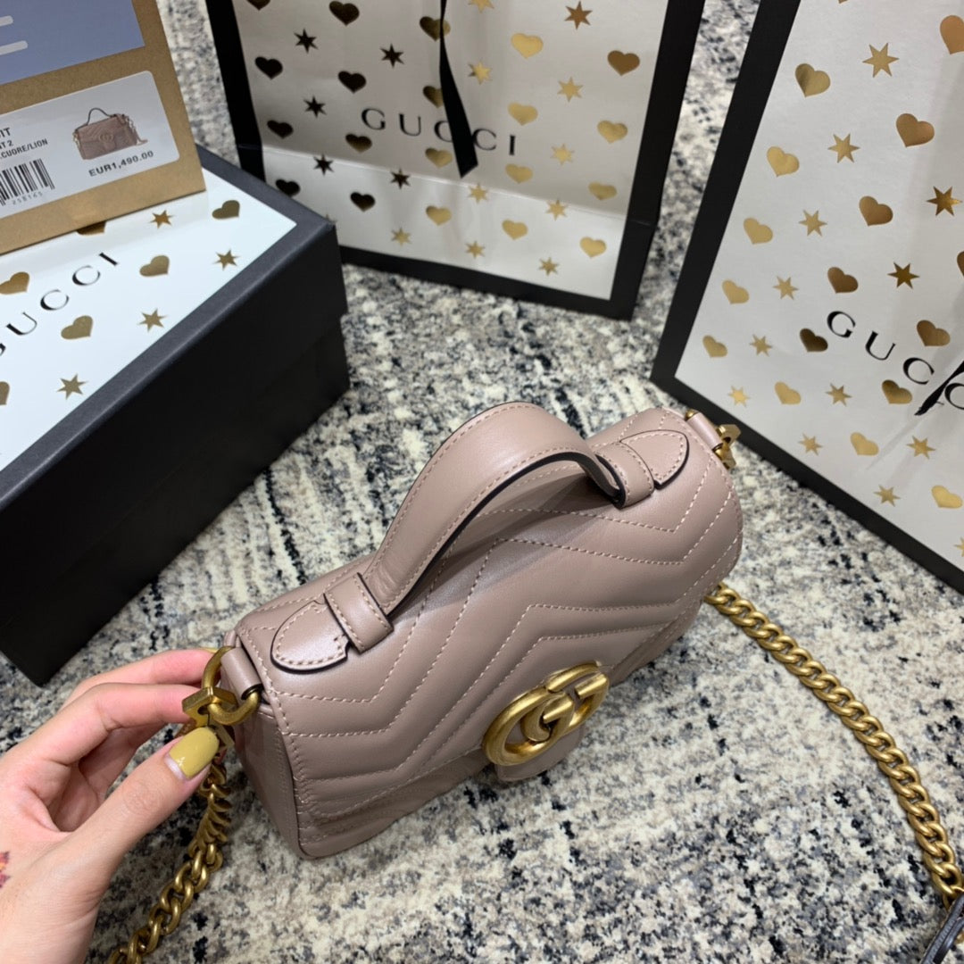 MINI-HAUT GG MARMONT 21 CM EN CUIR DE VEAU BEIGE FONCÉ, ACCESSOIRES DORÉS