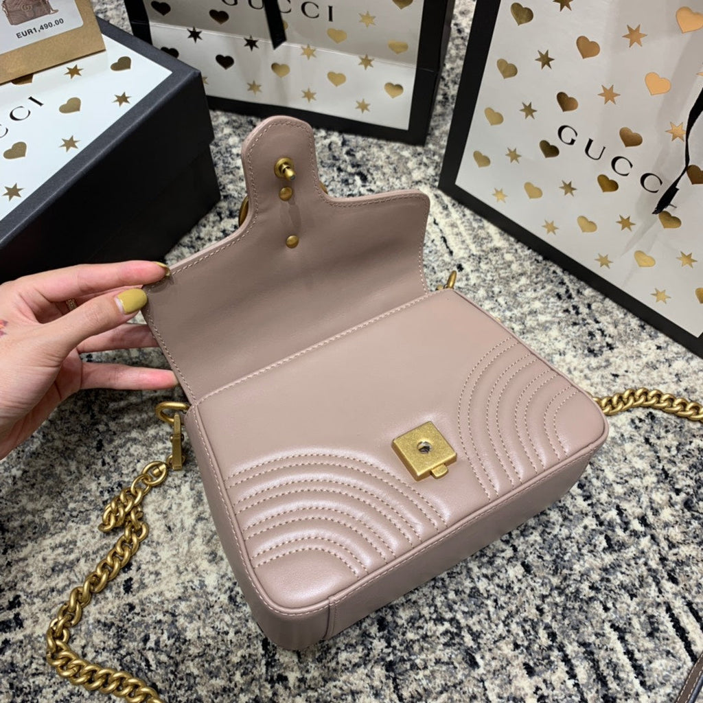 MINI-HAUT GG MARMONT 21 CM EN CUIR DE VEAU BEIGE FONCÉ, ACCESSOIRES DORÉS