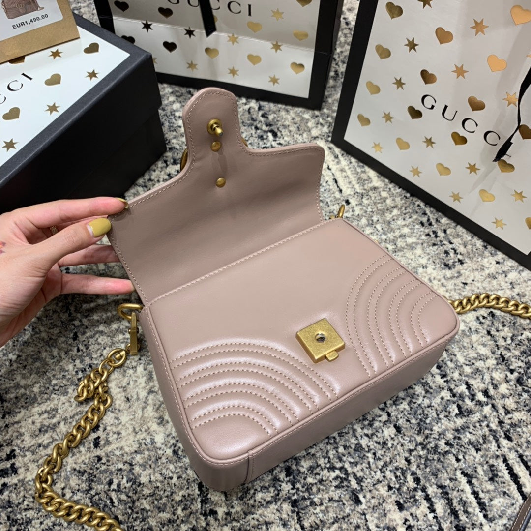 MINI-HAUT GG MARMONT 21 CM EN CUIR DE VEAU BEIGE FONCÉ, ACCESSOIRES DORÉS