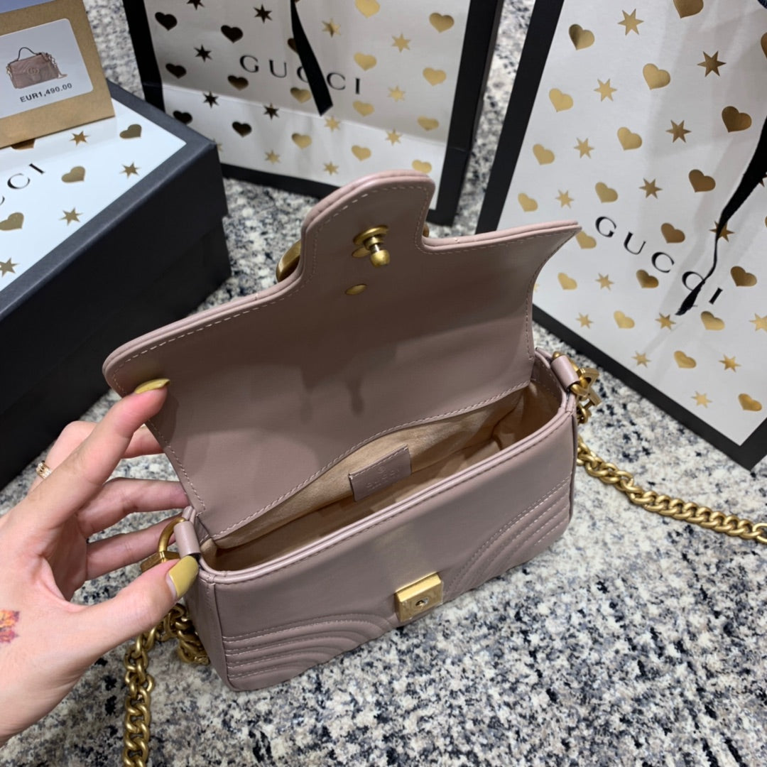 MINI-HAUT GG MARMONT 21 CM EN CUIR DE VEAU BEIGE FONCÉ, ACCESSOIRES DORÉS