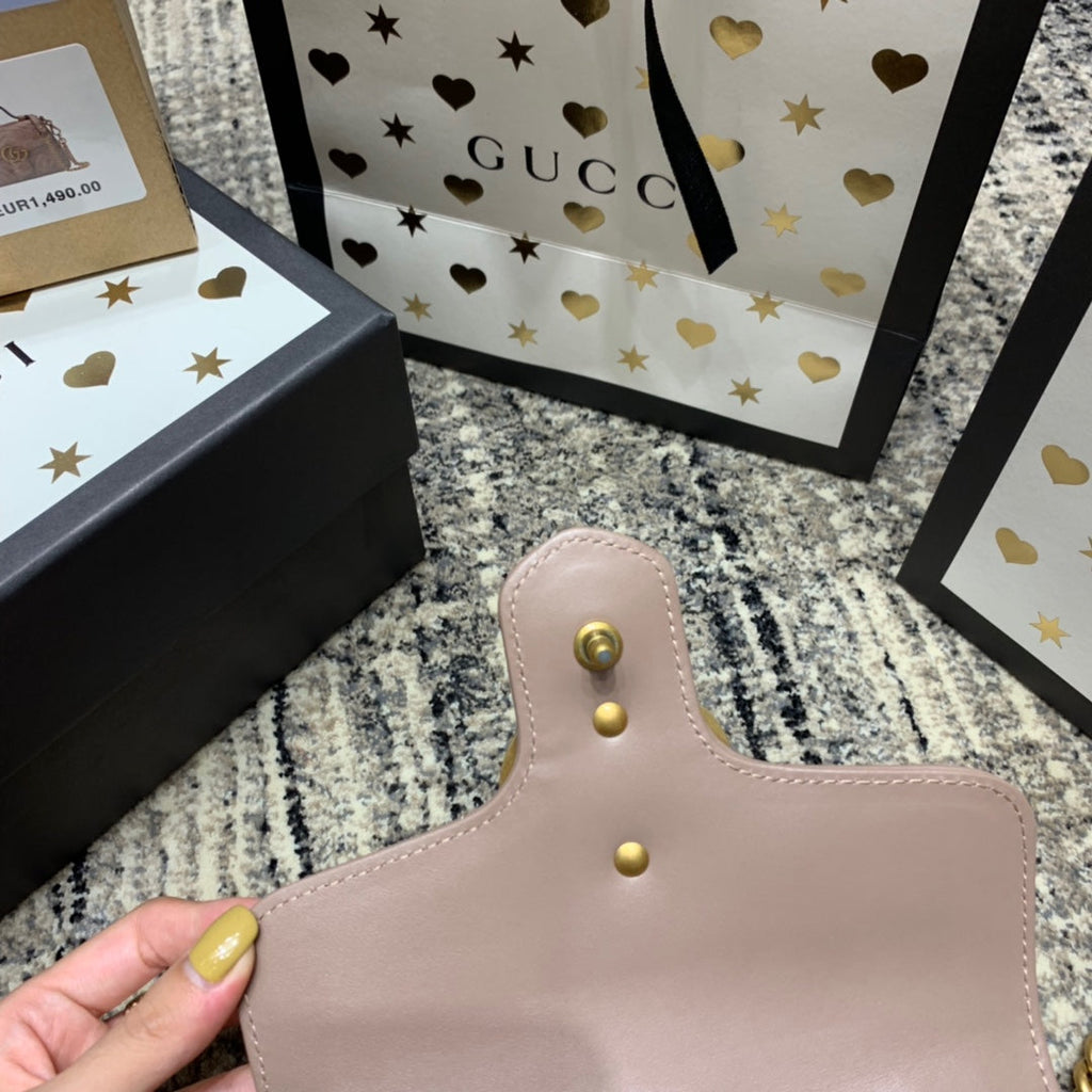 MINI-HAUT GG MARMONT 21 CM EN CUIR DE VEAU BEIGE FONCÉ, ACCESSOIRES DORÉS