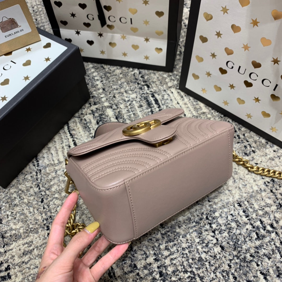 MINI-HAUT GG MARMONT 21 CM EN CUIR DE VEAU BEIGE FONCÉ, ACCESSOIRES DORÉS