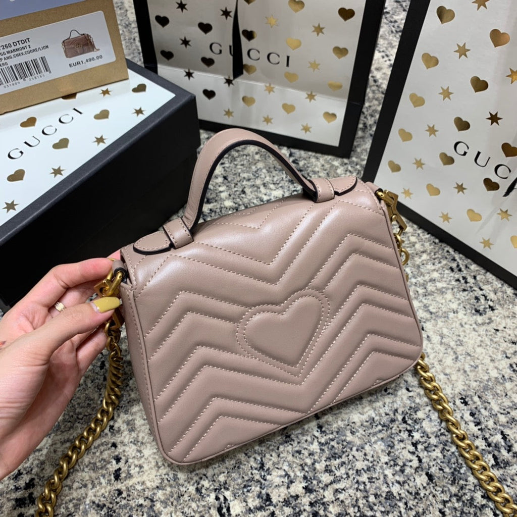 MINI-HAUT GG MARMONT 21 CM EN CUIR DE VEAU BEIGE FONCÉ, ACCESSOIRES DORÉS