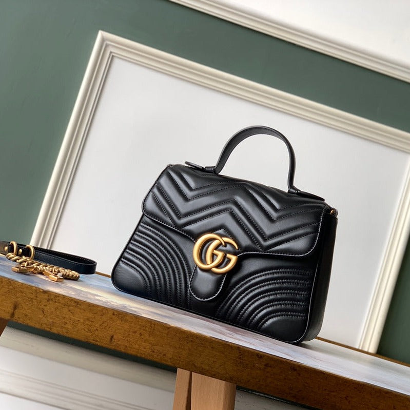 GG MARMONT 26,5 CM EN CUIR DE VEAU NOIR AVEC QUINCAILLERIE DORÉ
