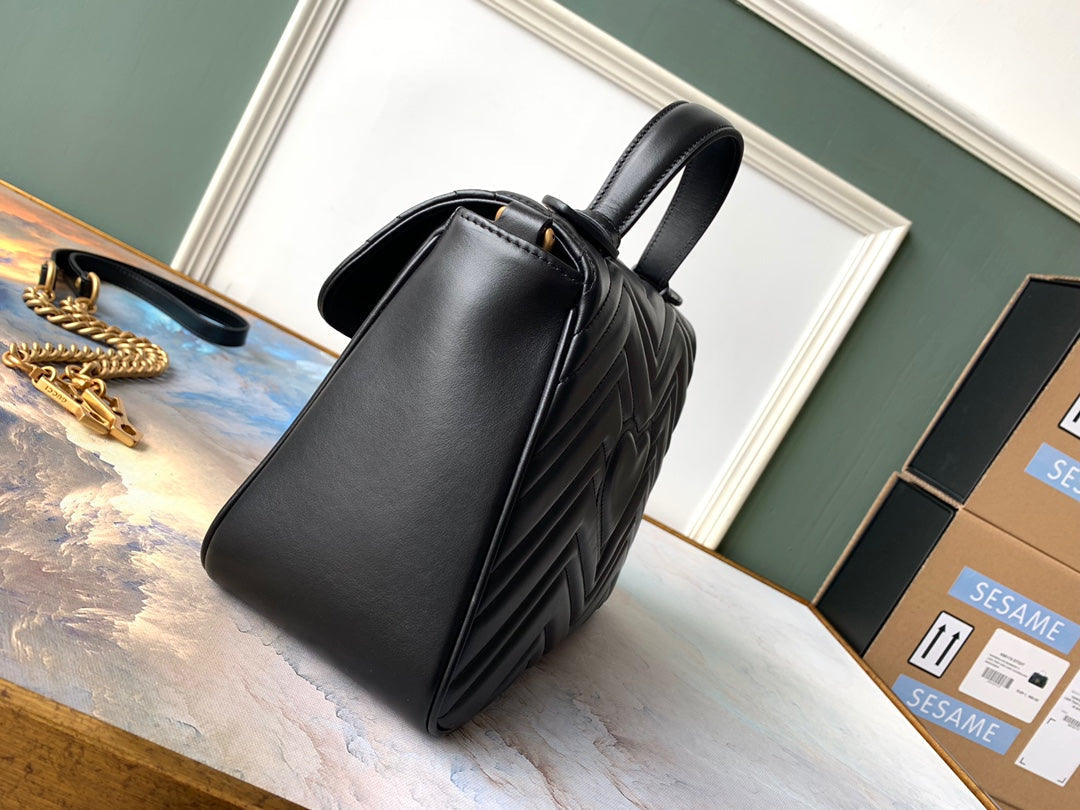 GG MARMONT 26,5 CM EN CUIR DE VEAU NOIR AVEC QUINCAILLERIE DORÉ