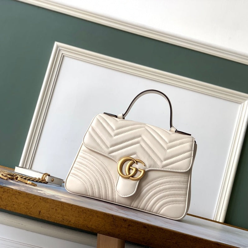 GG MARMONT 26,5 CM EN CUIR DE VEAU BLANC AVEC QUINCAILLERIE DORÉ