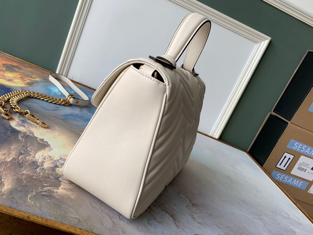 GG MARMONT 26,5 CM EN CUIR DE VEAU BLANC AVEC QUINCAILLERIE DORÉ