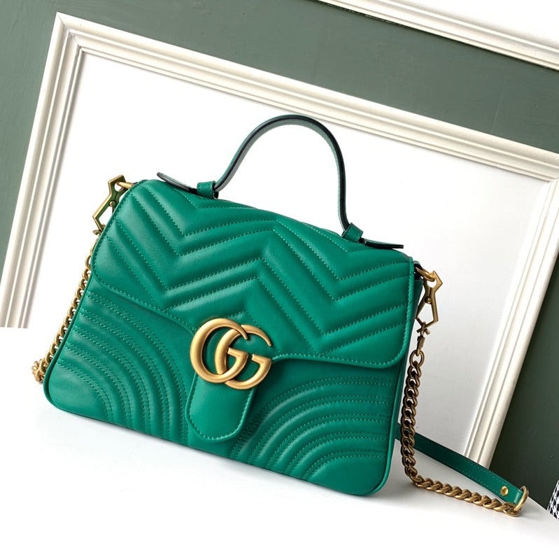 GG MARMONT 26,5 CM EN CUIR DE VEAU VERT AVEC QUINCAILLERIE DORÉ