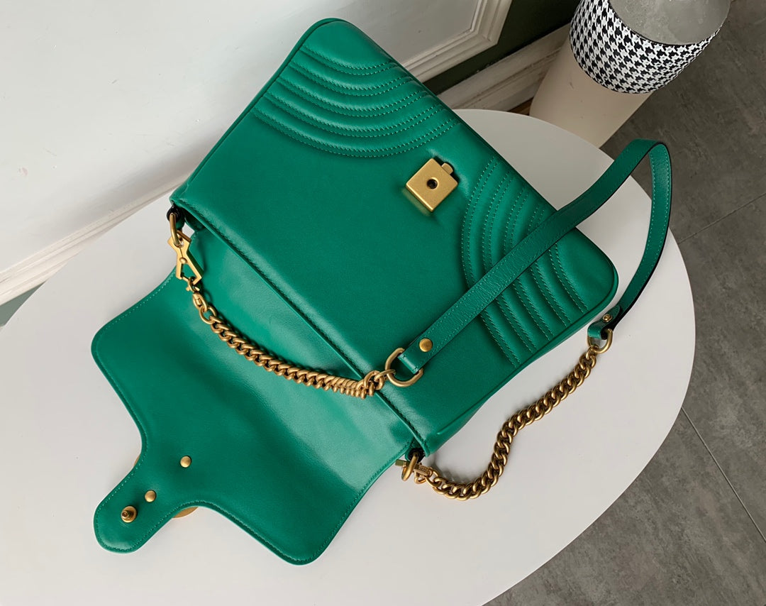 GG MARMONT 26,5 CM EN CUIR DE VEAU VERT AVEC QUINCAILLERIE DORÉ