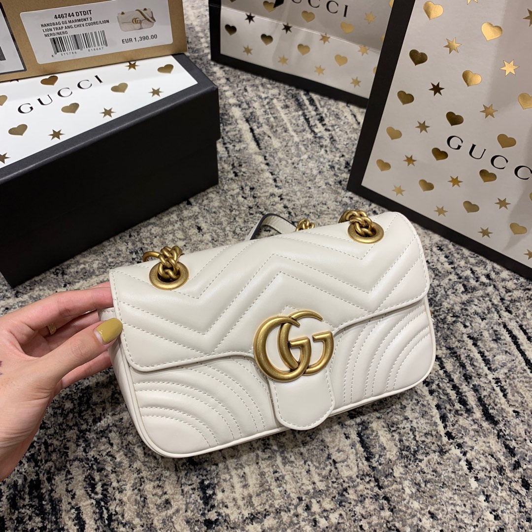 GG MARMONT 22CM CUIR DE VEAU BLANC QUINCAILLERIE DORÉ