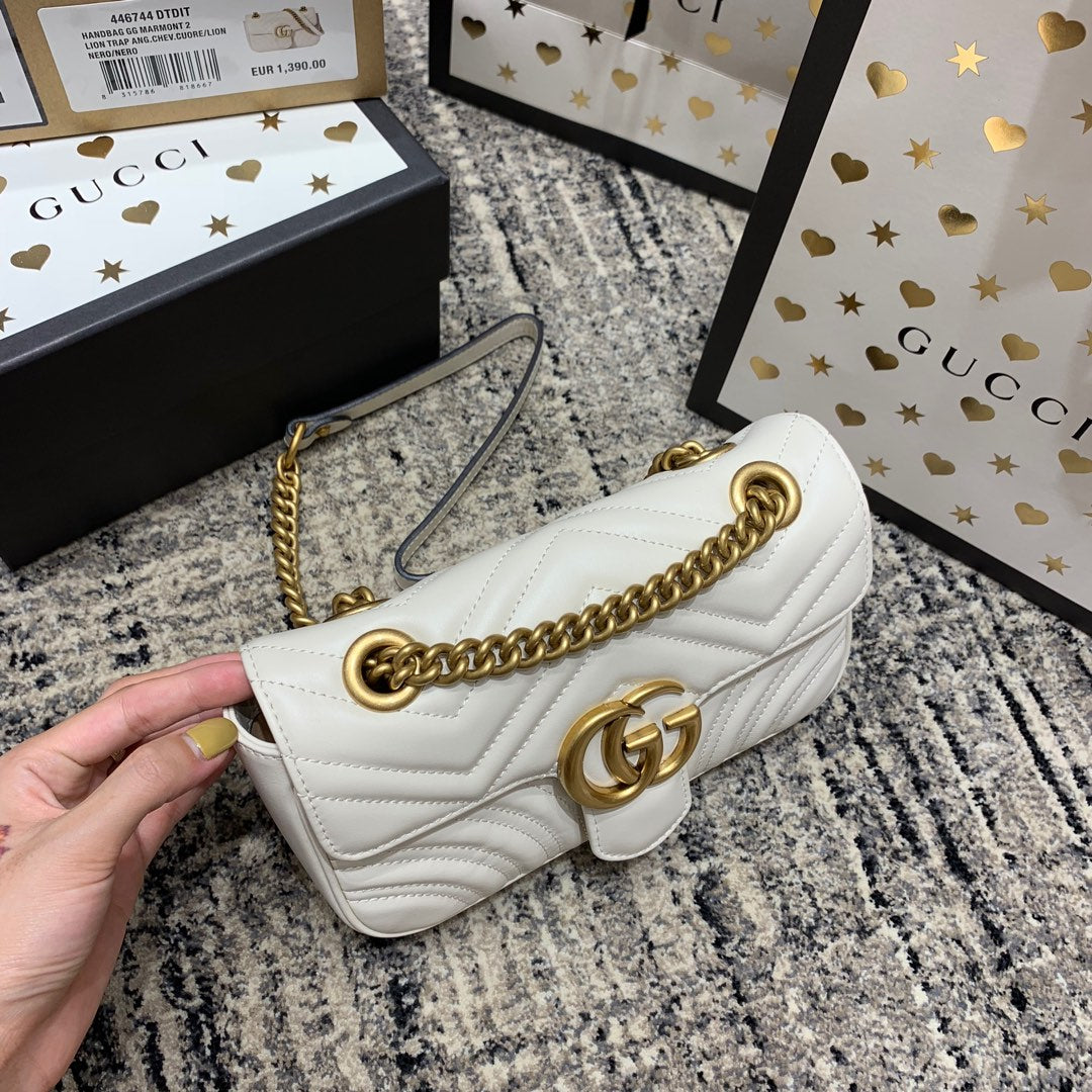 GG MARMONT 22CM CUIR DE VEAU BLANC QUINCAILLERIE DORÉ