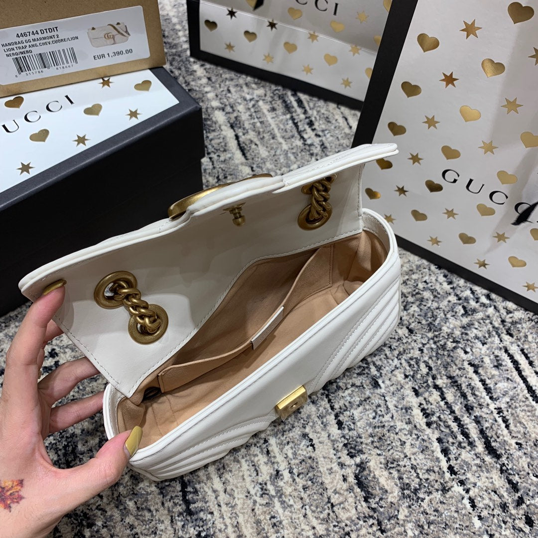 GG MARMONT 22CM CUIR DE VEAU BLANC QUINCAILLERIE DORÉ