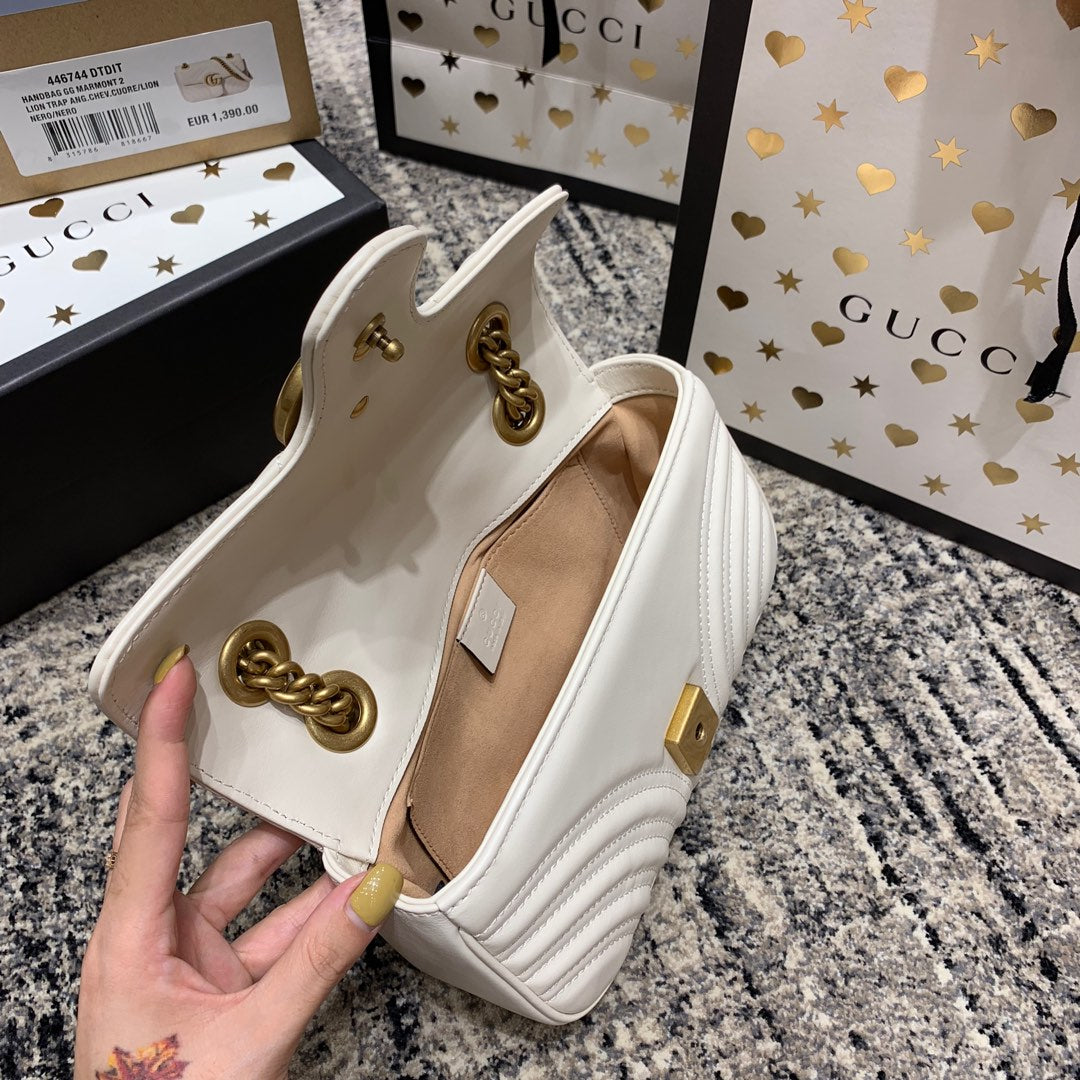 GG MARMONT 22CM CUIR DE VEAU BLANC QUINCAILLERIE DORÉ