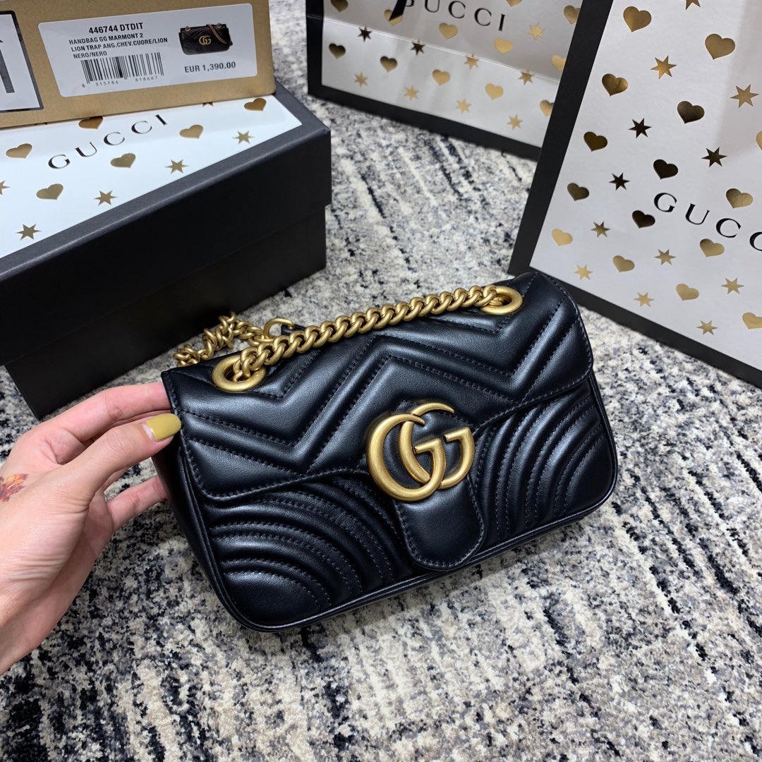 GG MARMONT 22CM CUIR DE VEAU NOIR QUINCAILLERIE DORÉ