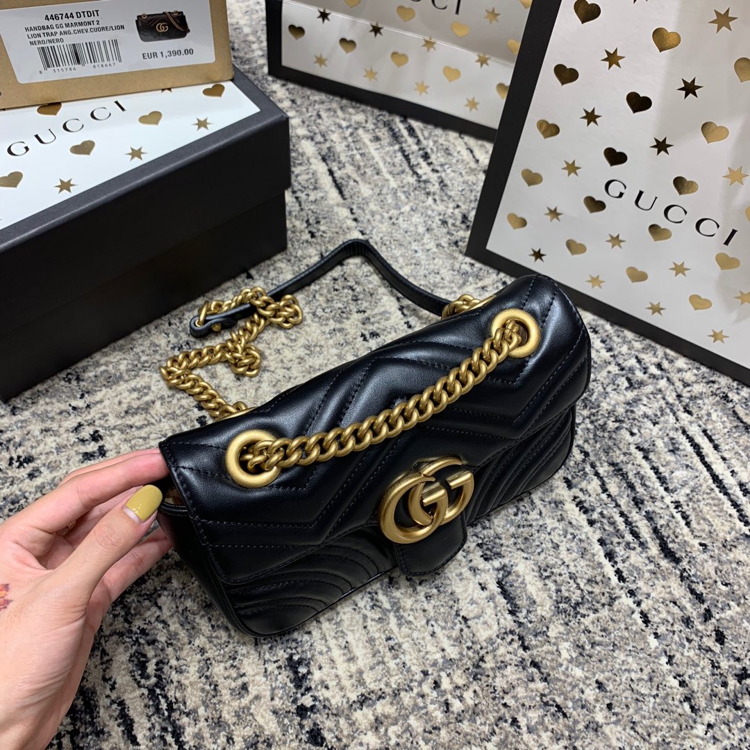 GG MARMONT 22CM CUIR DE VEAU NOIR QUINCAILLERIE DORÉ