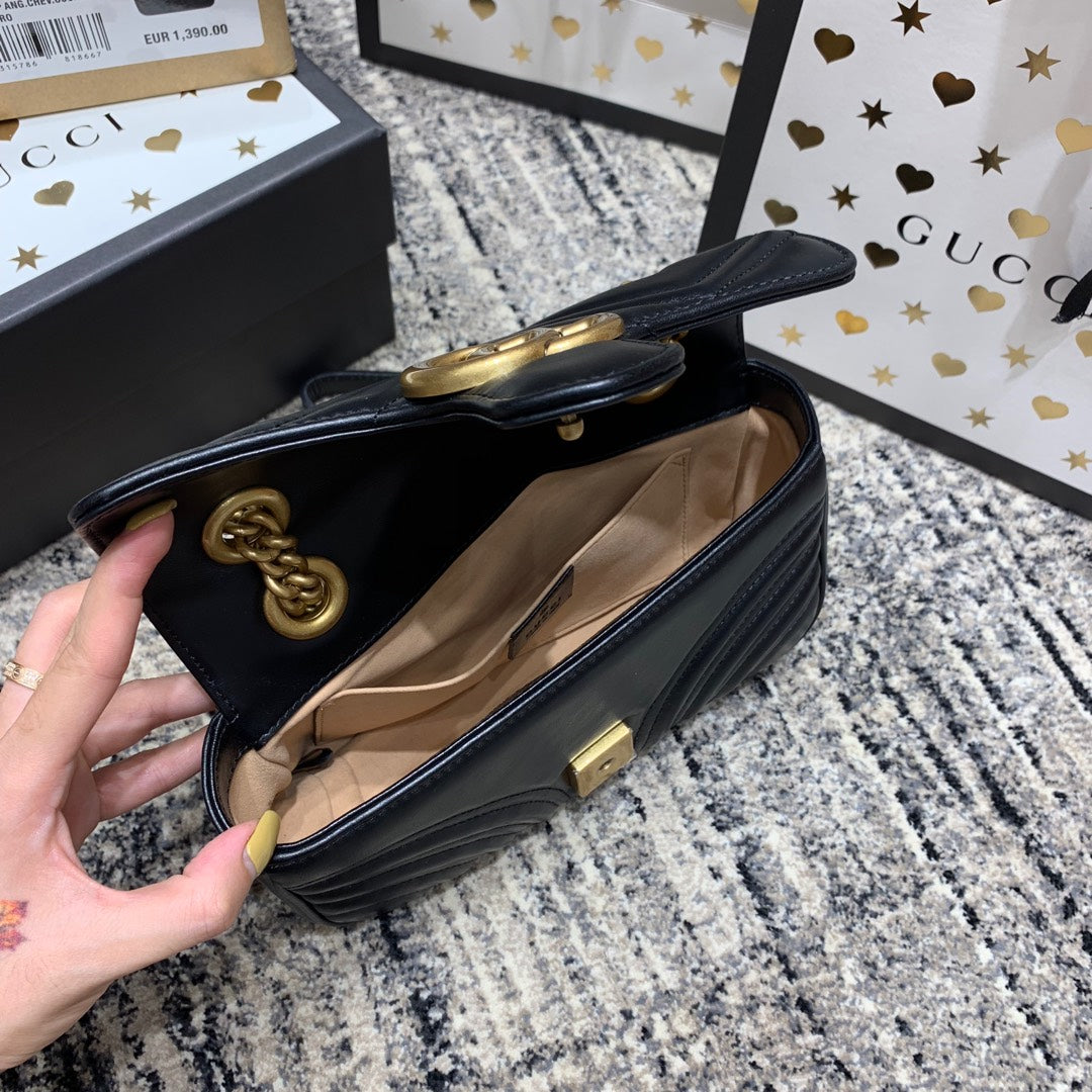 GG MARMONT 22CM CUIR DE VEAU NOIR QUINCAILLERIE DORÉ
