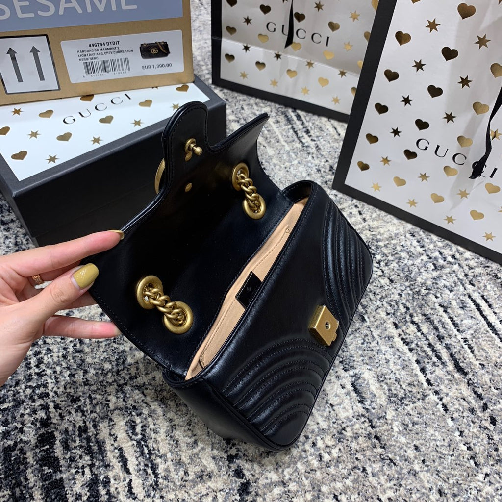 GG MARMONT 22CM CUIR DE VEAU NOIR QUINCAILLERIE DORÉ