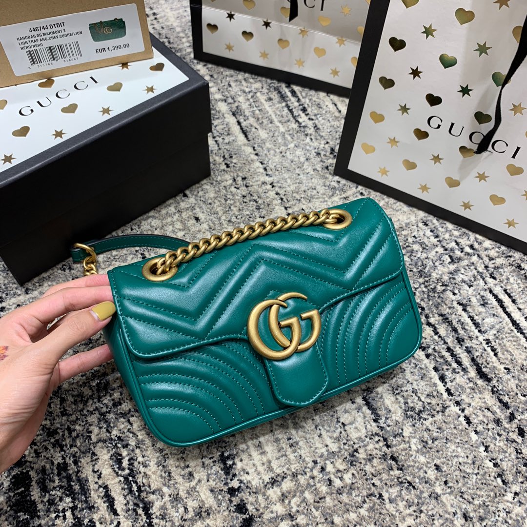 GG MARMONT 22CM CUIR DE VEAU TURQUOISE QUINCAILLERIE DORÉ