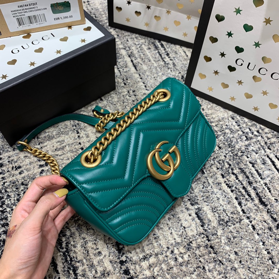 GG MARMONT 22CM CUIR DE VEAU TURQUOISE QUINCAILLERIE DORÉ