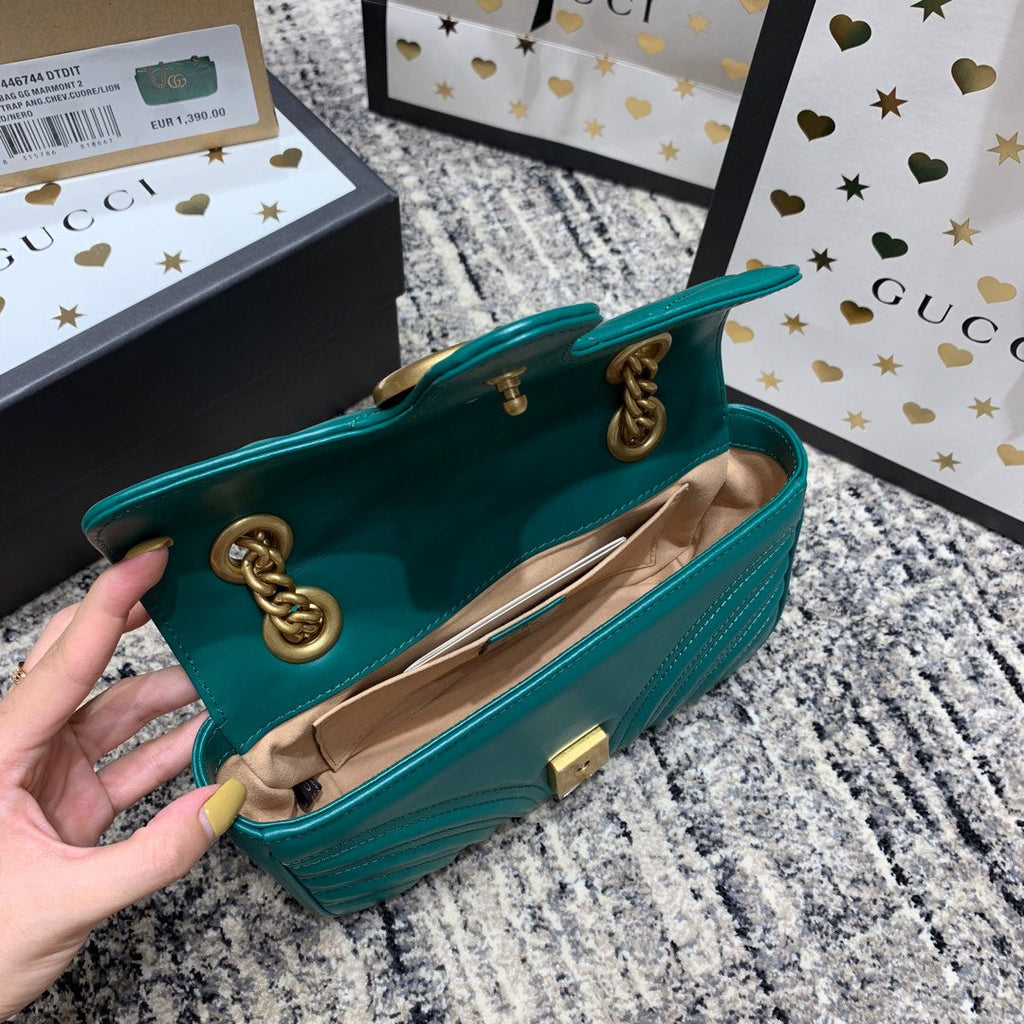 GG MARMONT 22CM CUIR DE VEAU TURQUOISE QUINCAILLERIE DORÉ
