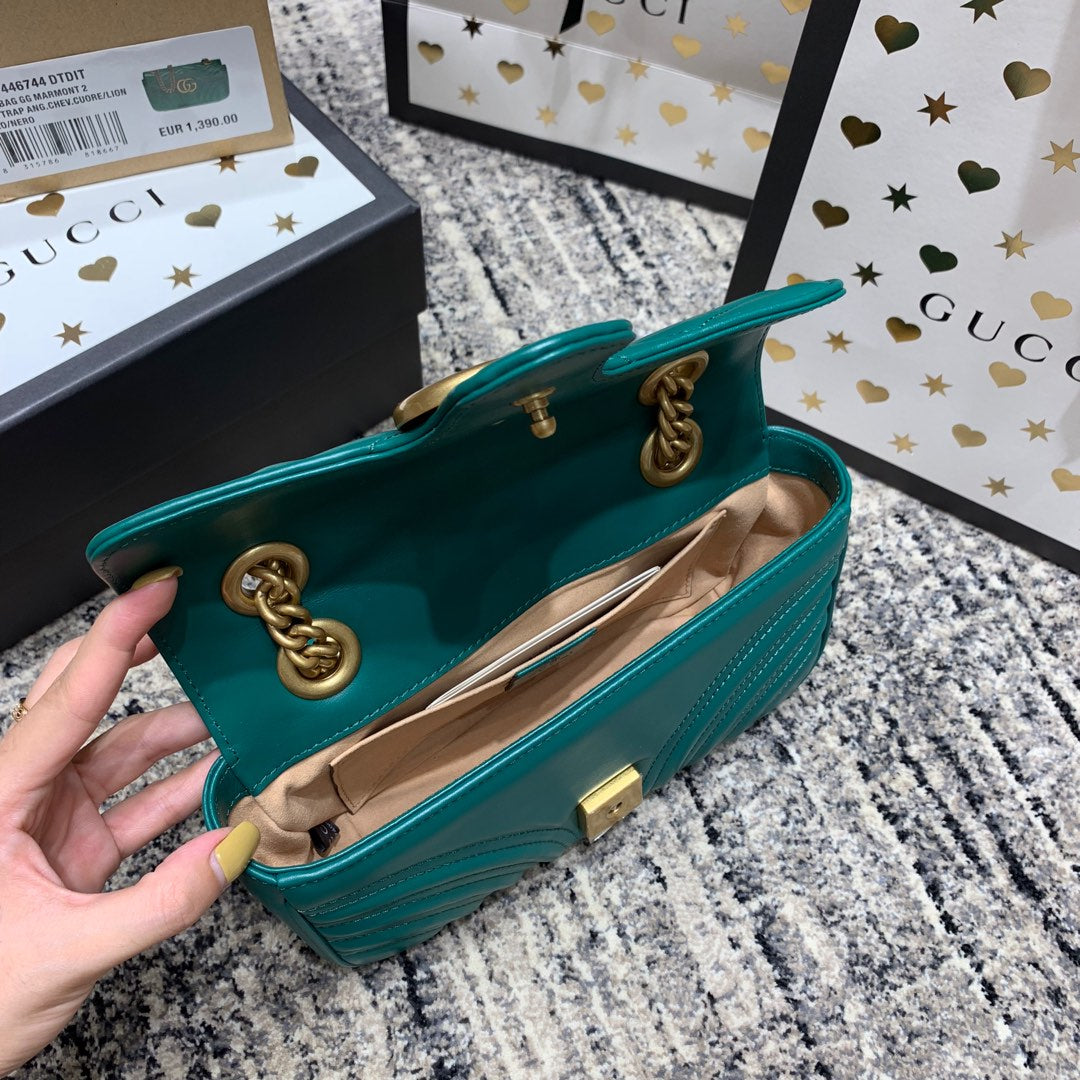GG MARMONT 22CM CUIR DE VEAU TURQUOISE QUINCAILLERIE DORÉ