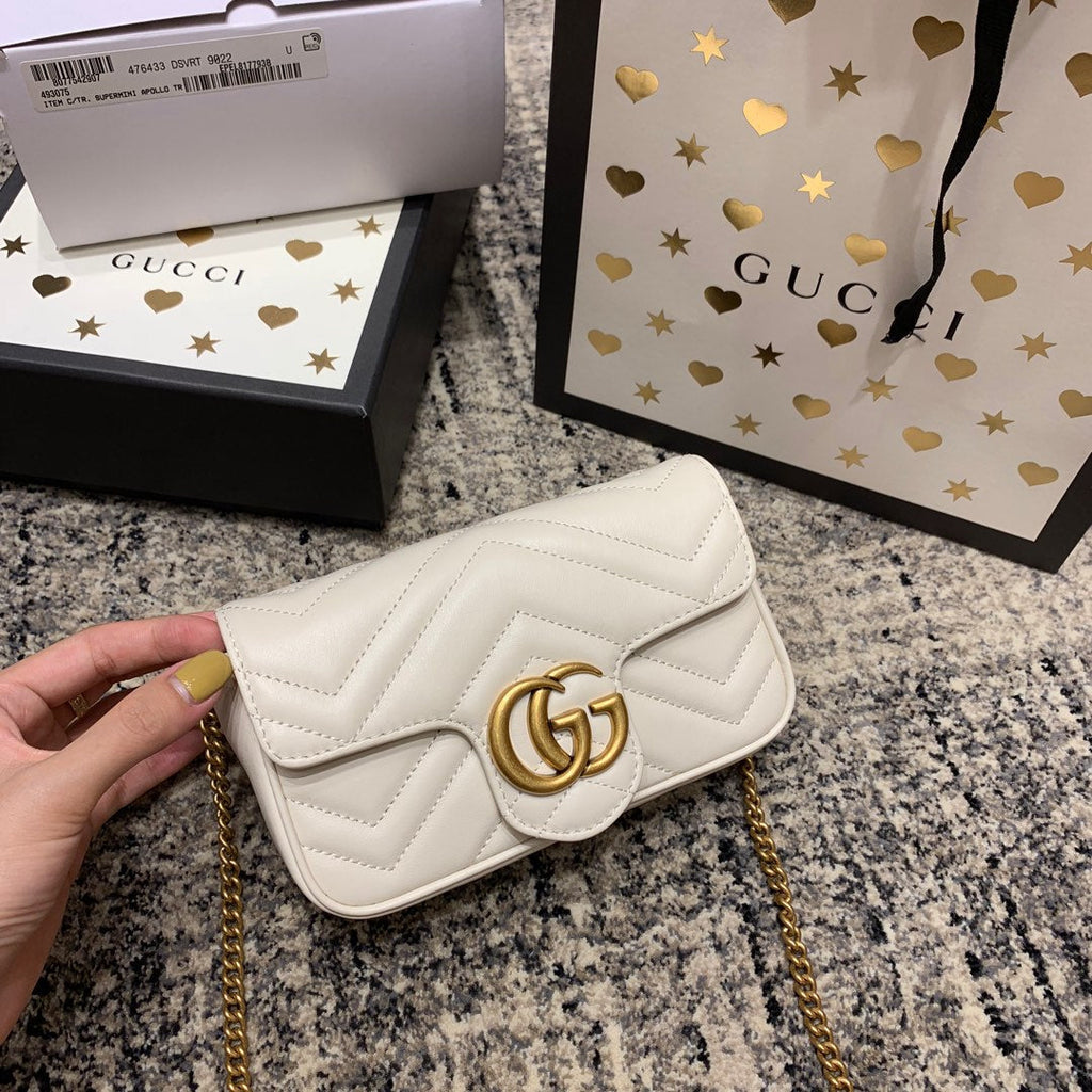 GG MARMONT MINI 16,5 CM EN CUIR DE VEAU BLANC AVEC QUINCAILLERIE DORÉ