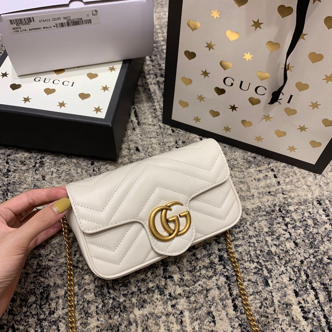 GG MARMONT MINI 16,5 CM EN CUIR DE VEAU BLANC AVEC QUINCAILLERIE DORÉ
