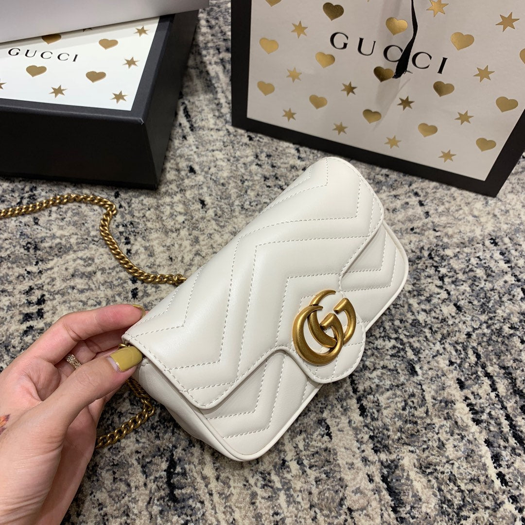 GG MARMONT MINI 16,5 CM EN CUIR DE VEAU BLANC AVEC QUINCAILLERIE DORÉ