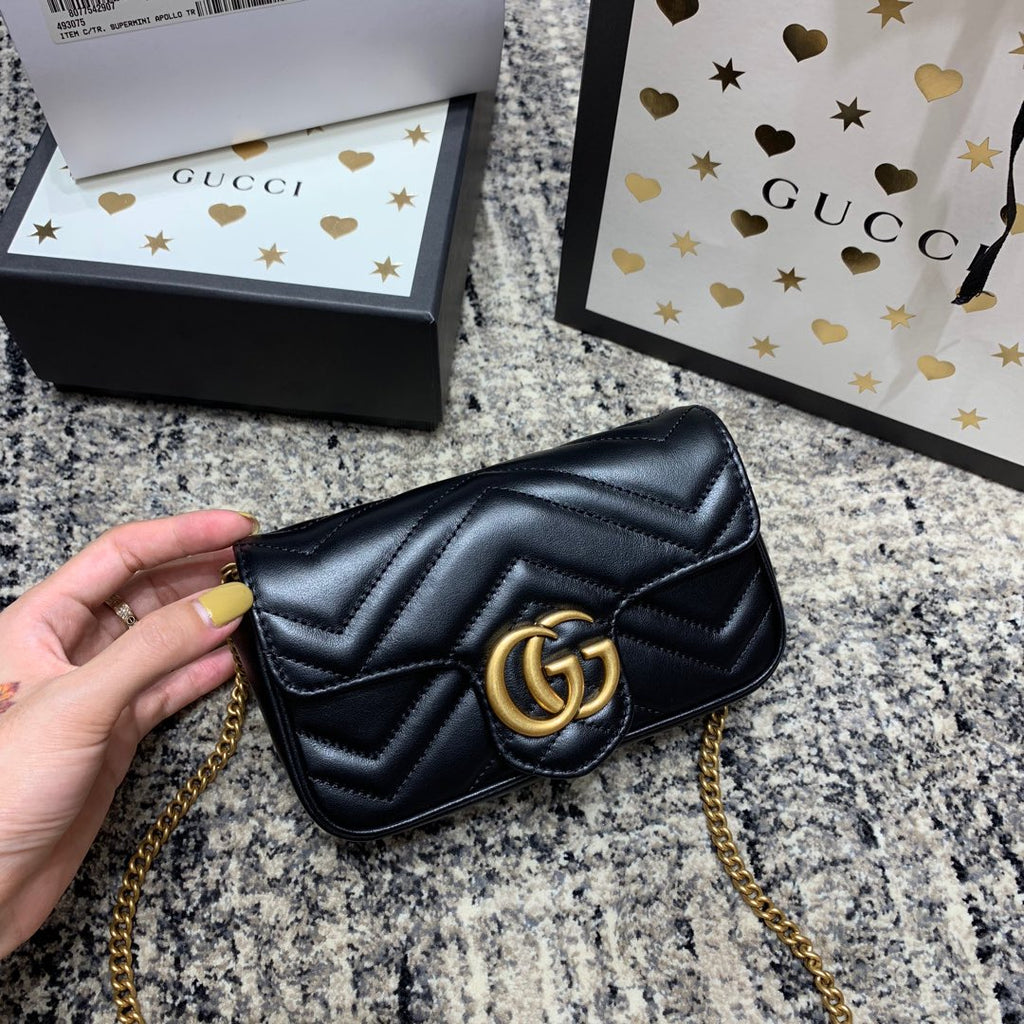 GG MARMONT MINI 16,5 CM EN CUIR DE VEAU NOIR QUINCAILLERIE DORÉ