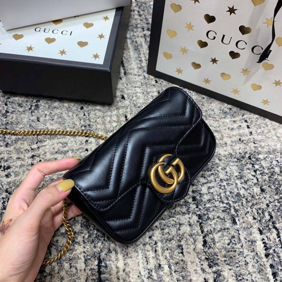 GG MARMONT MINI 16,5 CM EN CUIR DE VEAU NOIR QUINCAILLERIE DORÉ